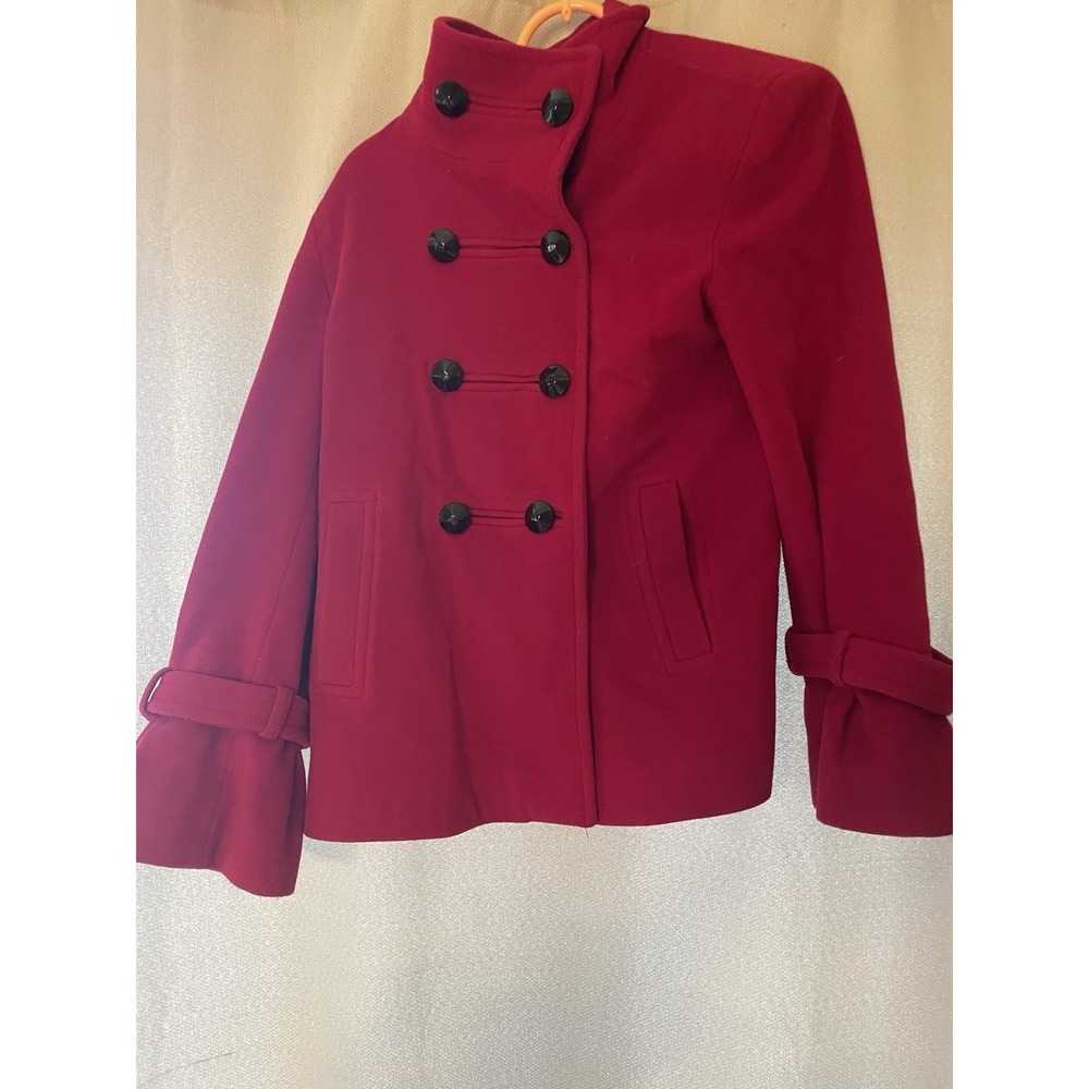 Anne Klein Red Double Breasted Wool Blend Coat Jacket Medium